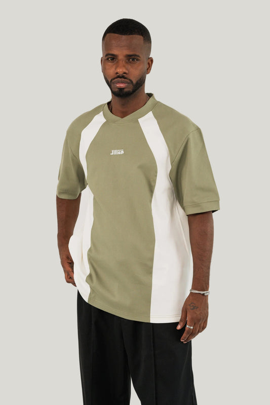 Cross-over T-Shirt - Olive Green/Ecru