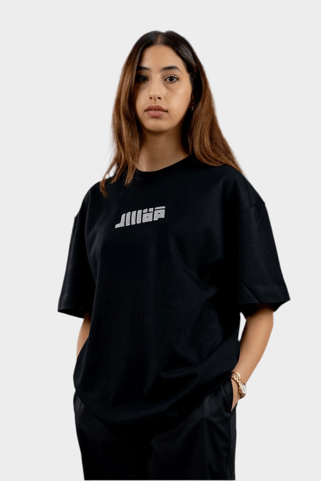 Half-Embroidered Logo T-Shirt - Black