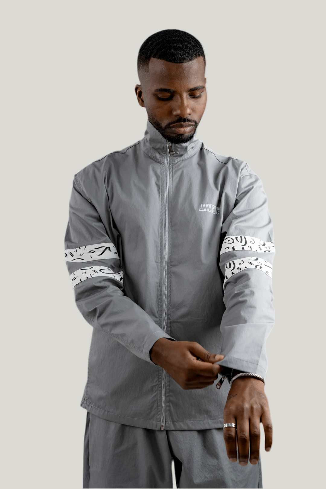 Arabic Tashkeel Tracksuit Jacket - Grey - MQAAAR