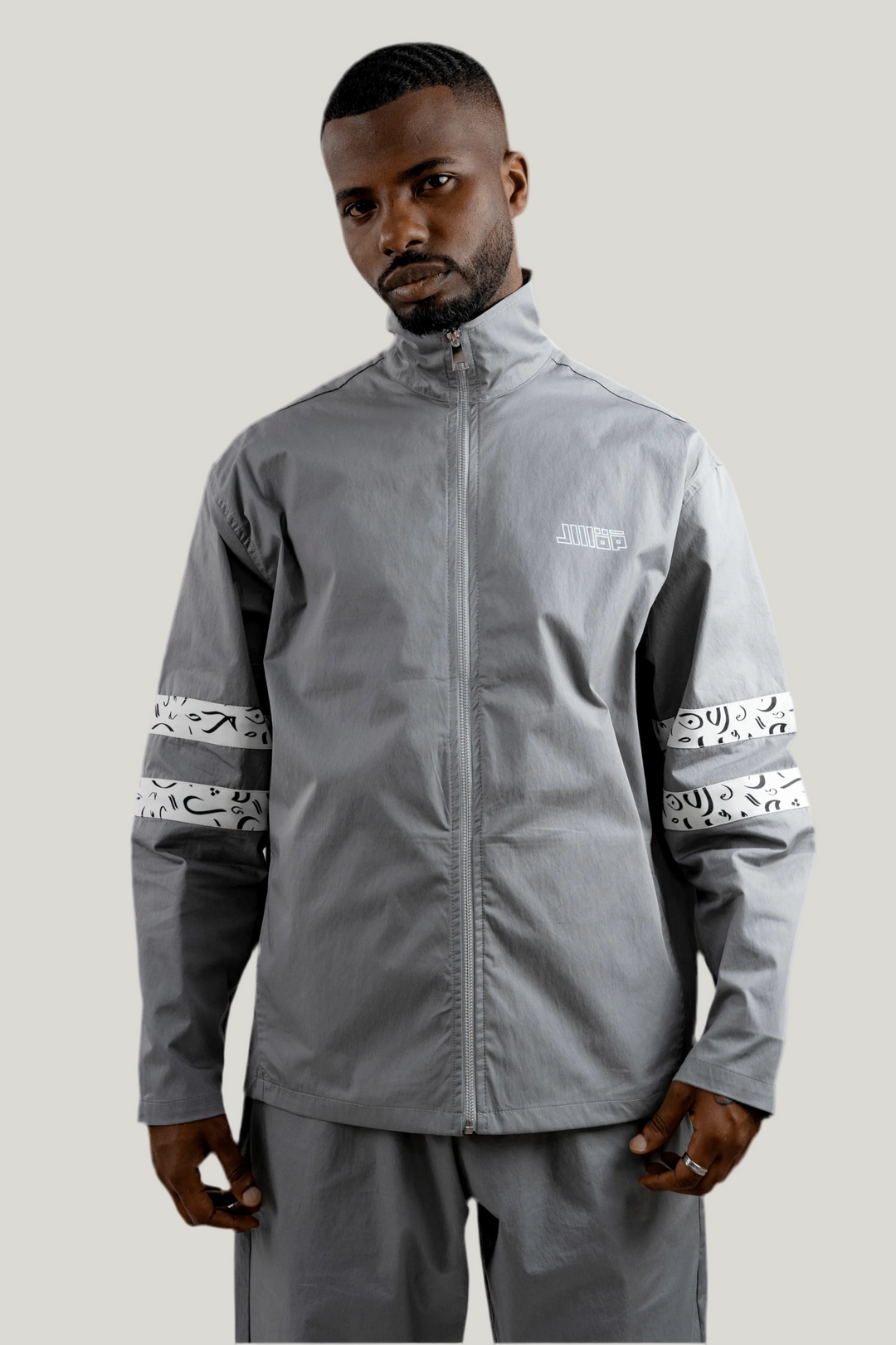 Arabic Tashkeel Tracksuit Jacket - Grey - MQAAAR