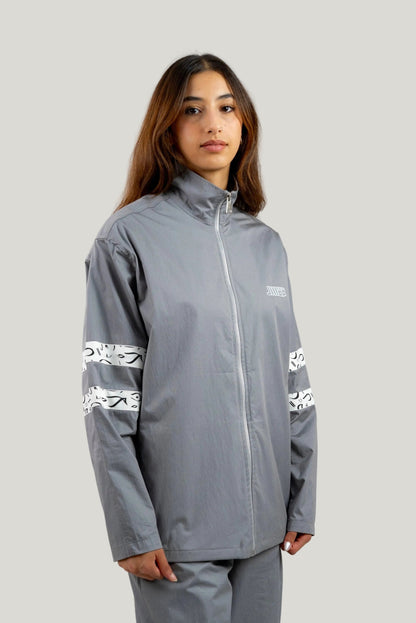Arabic Tashkeel Tracksuit Jacket - Grey - MQAAAR