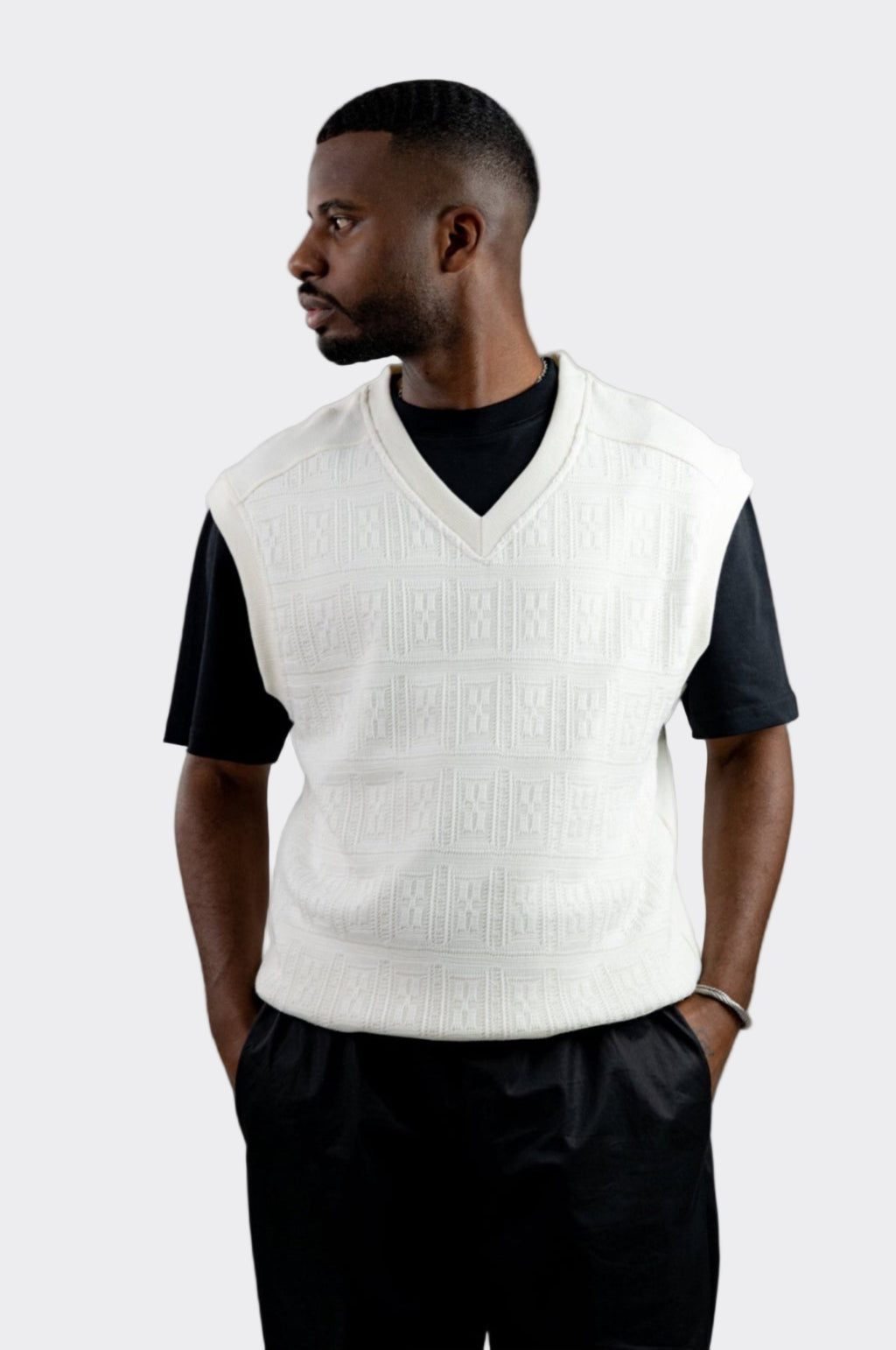 Two-Textured Vest - Ecru