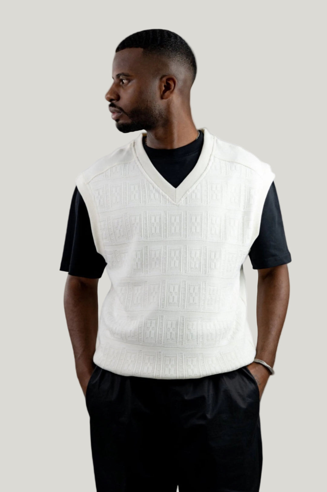 Two-Textured Vest - Ecru