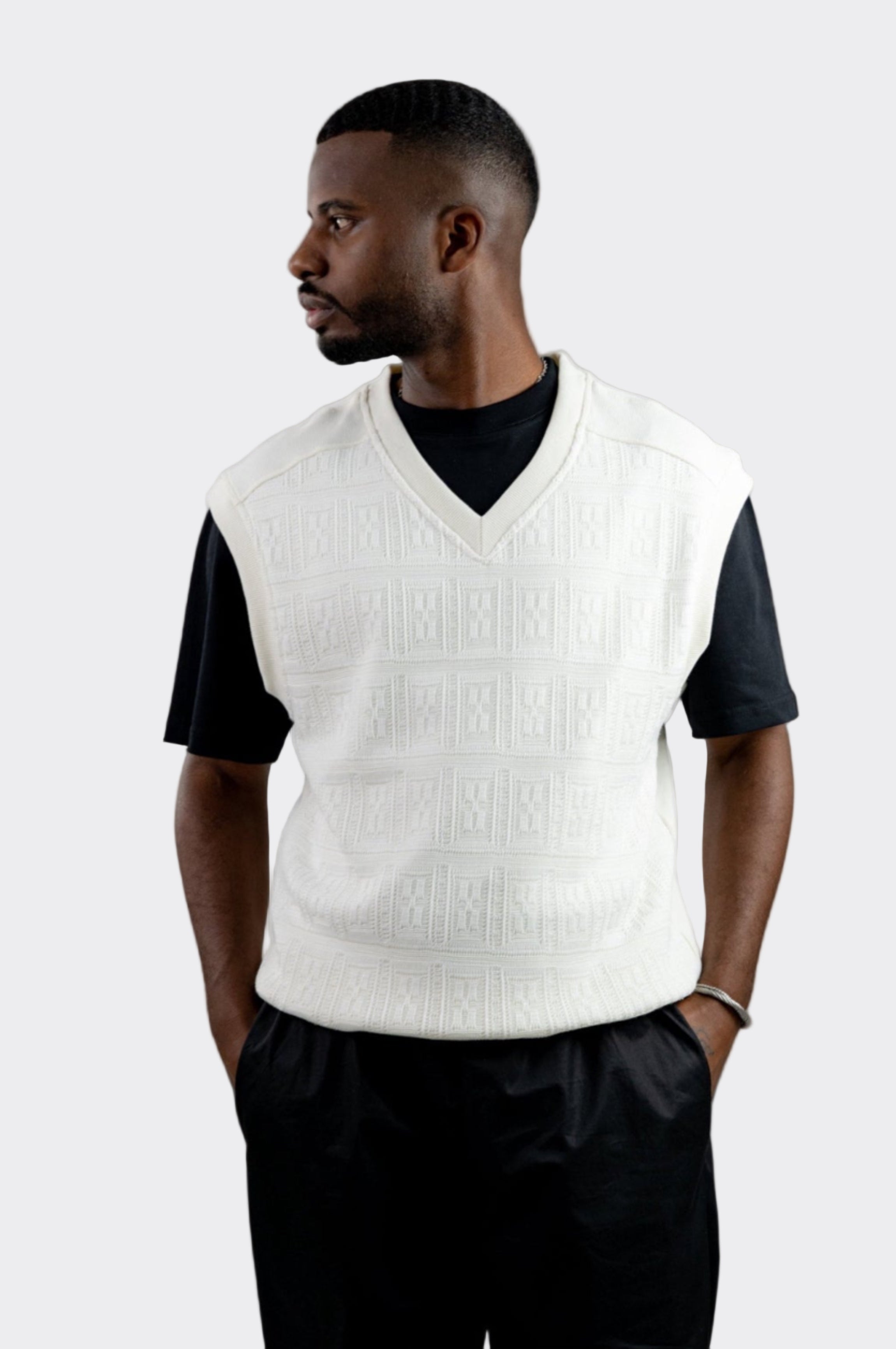 Two-Textured Vest - Ecru