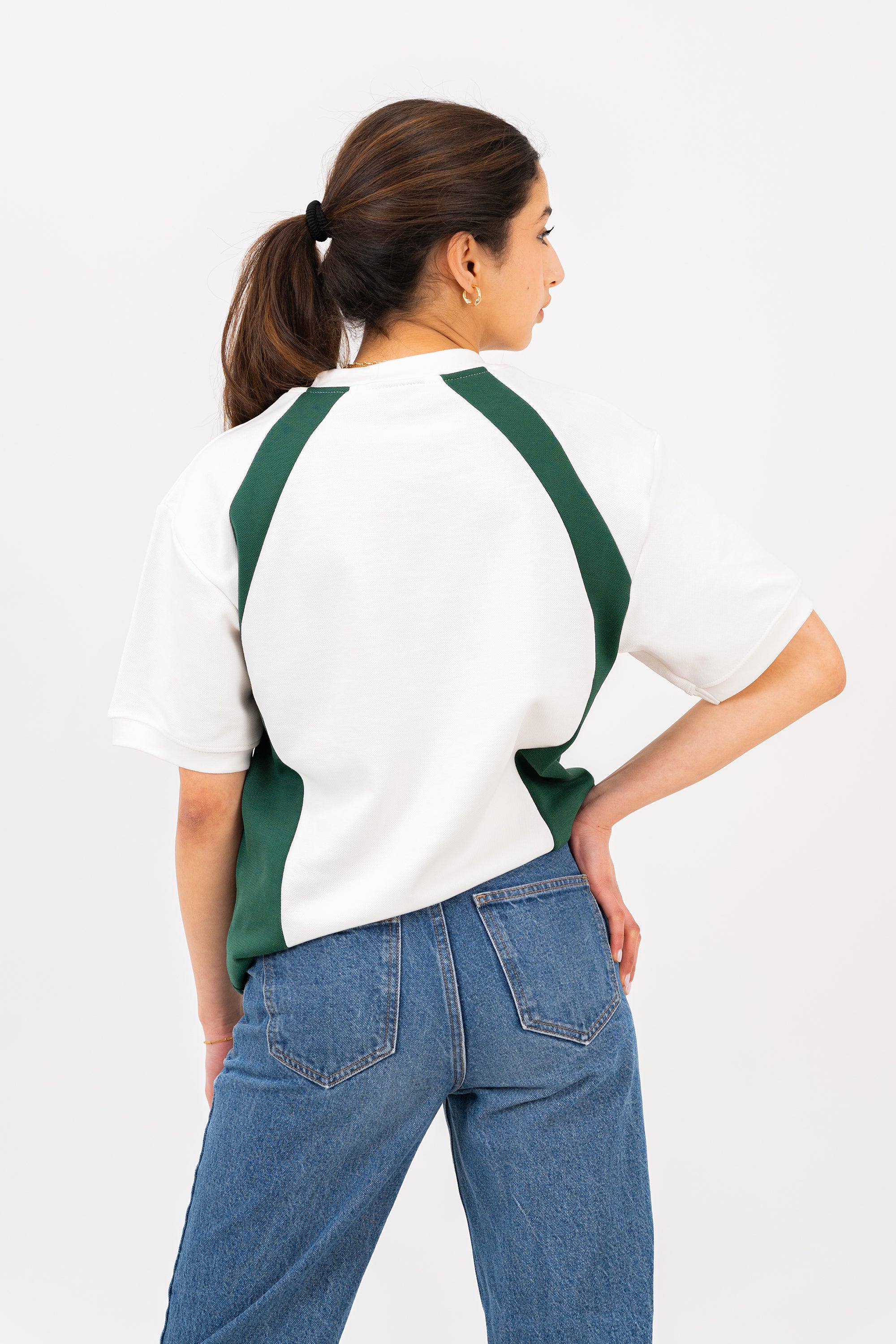 Pique Active T-Shirt - Ecru/Green