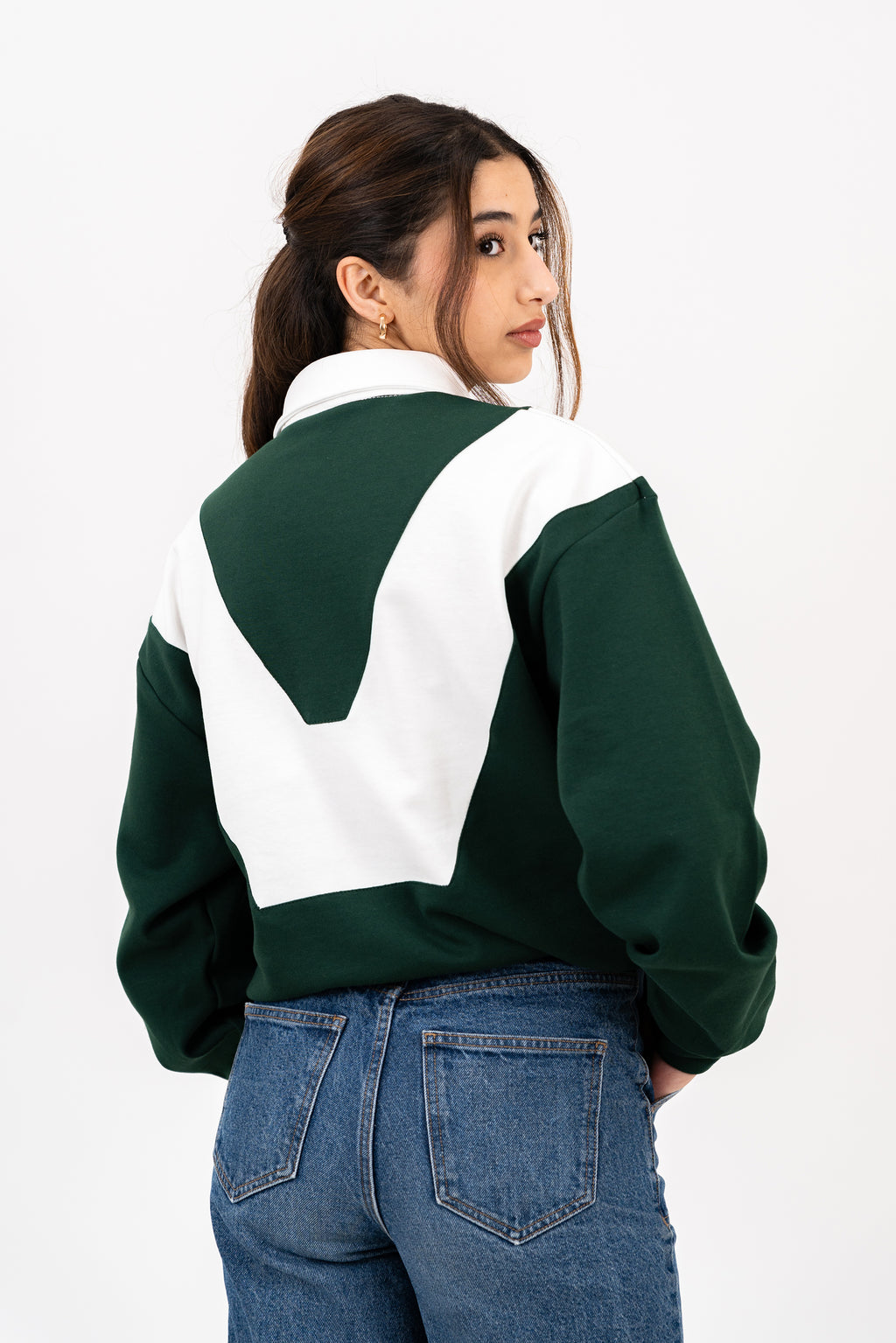 Rugby Long Sleeve Polo - Green/Ecru