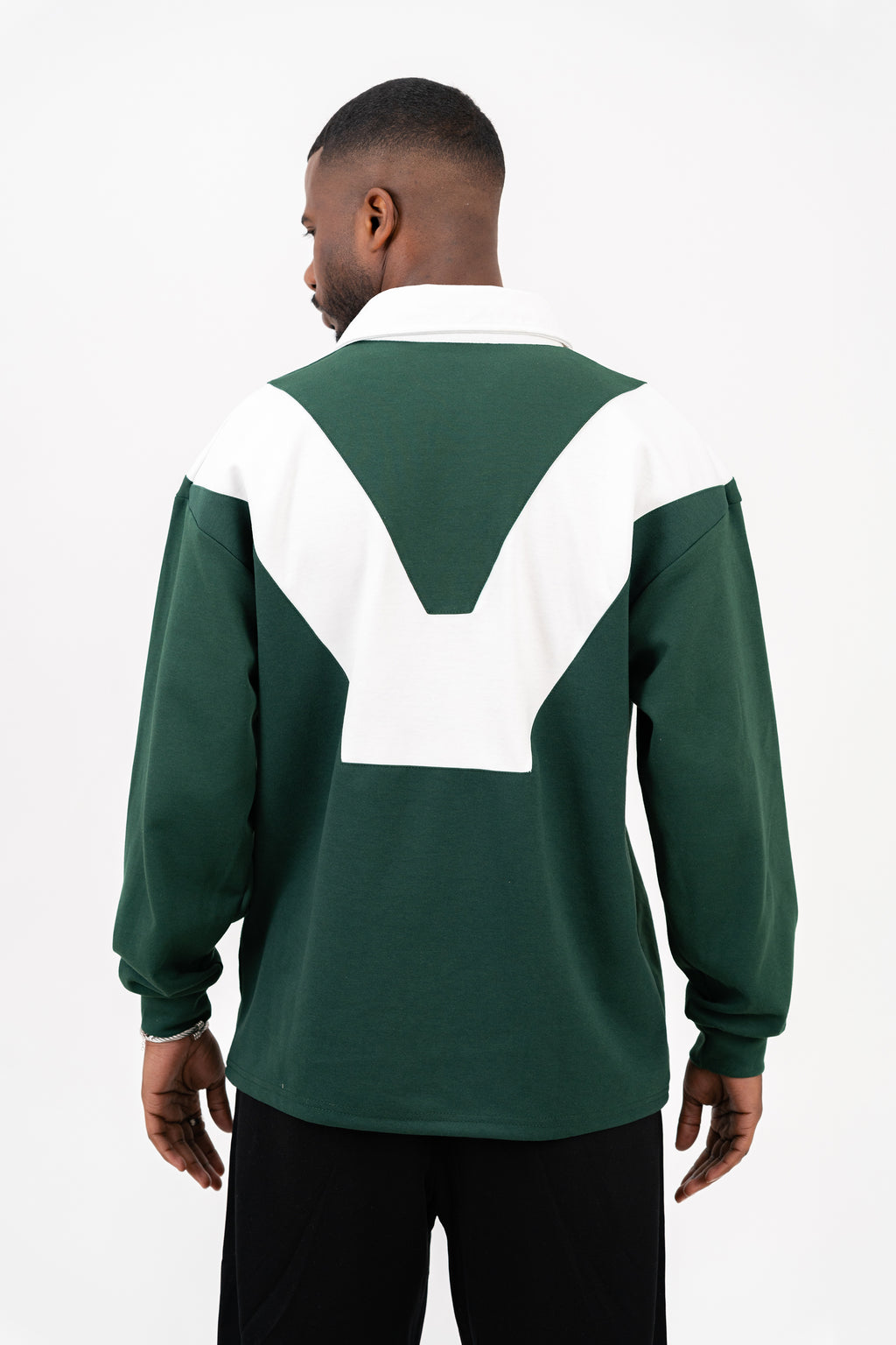 Rugby Long Sleeve Polo - Green/Ecru