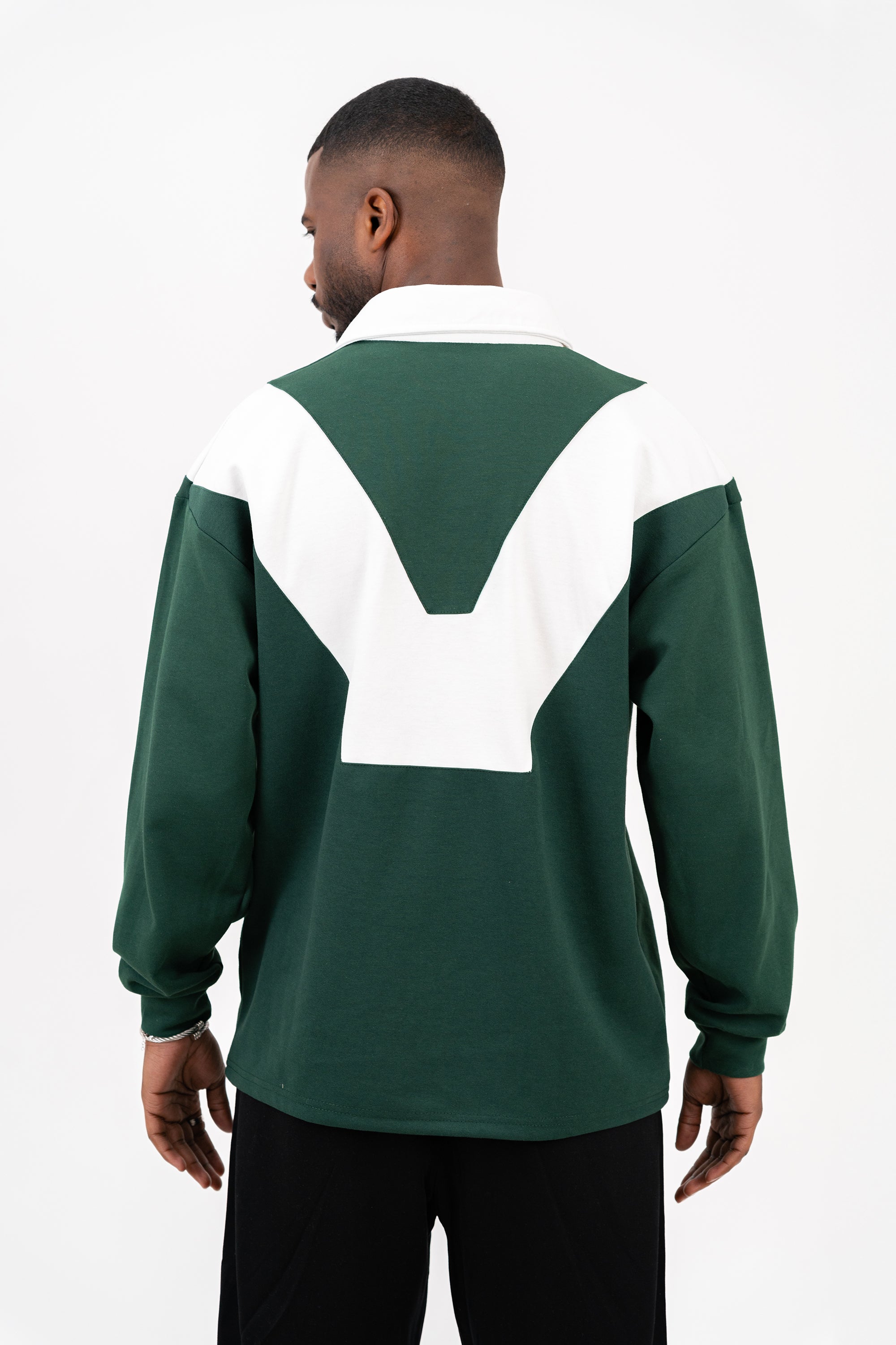 Rugby Long Sleeve Polo - Green/Ecru