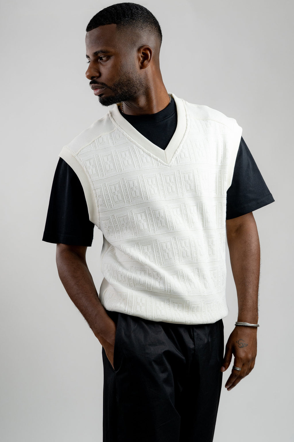 Two-Textured Vest - Ecru