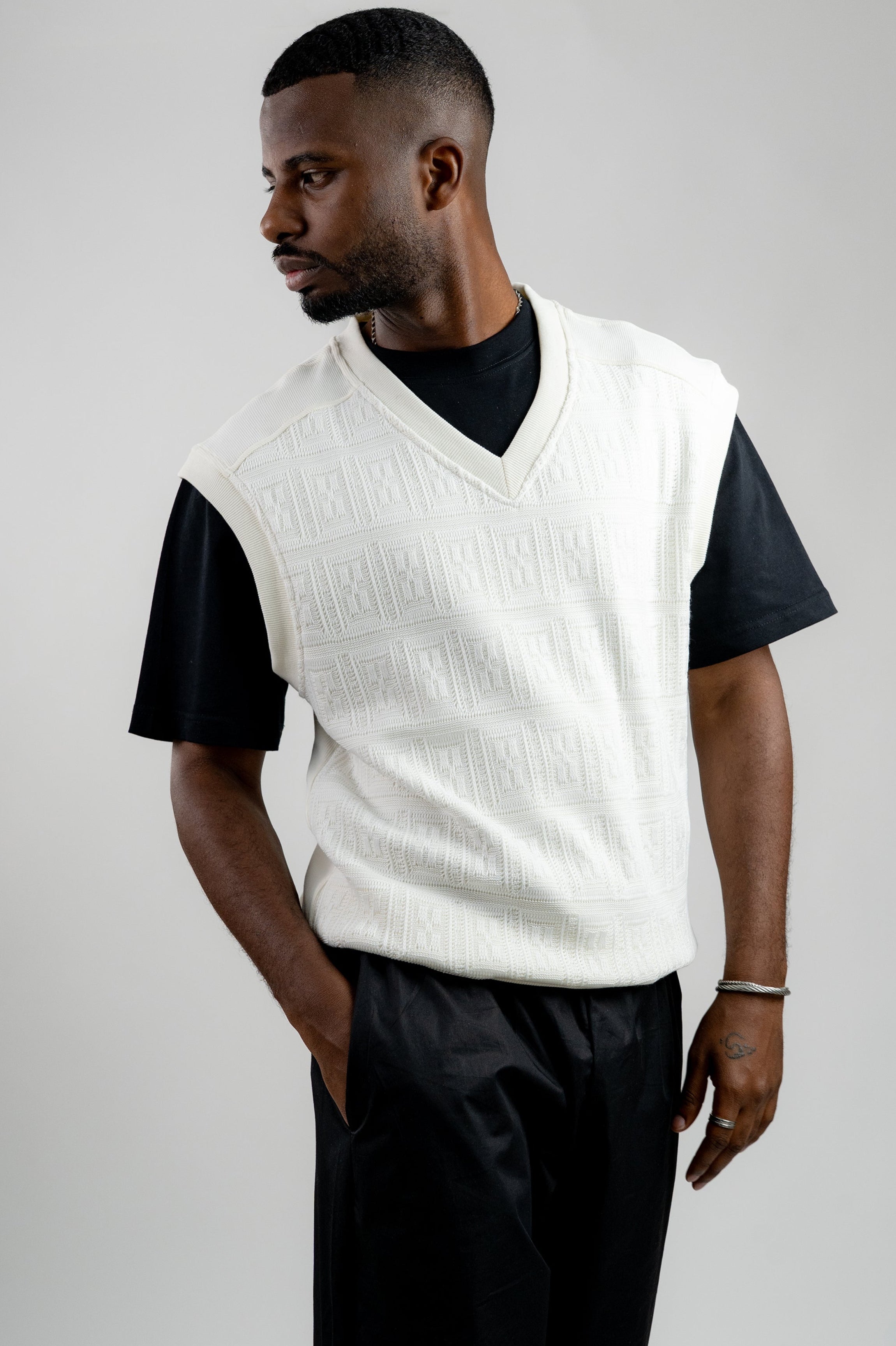 Two-Textured Vest - Ecru