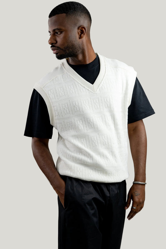 Two-Textured Vest - Ecru