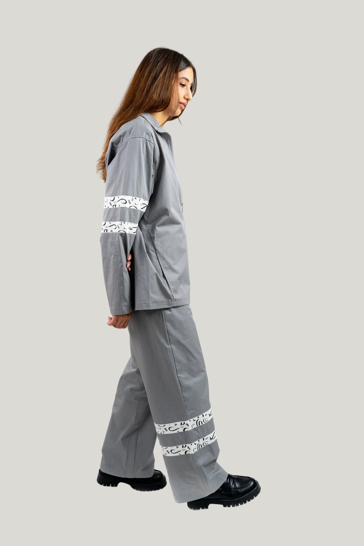 Arabic Tashkeel Tracksuit Jacket - Grey - MQAAAR