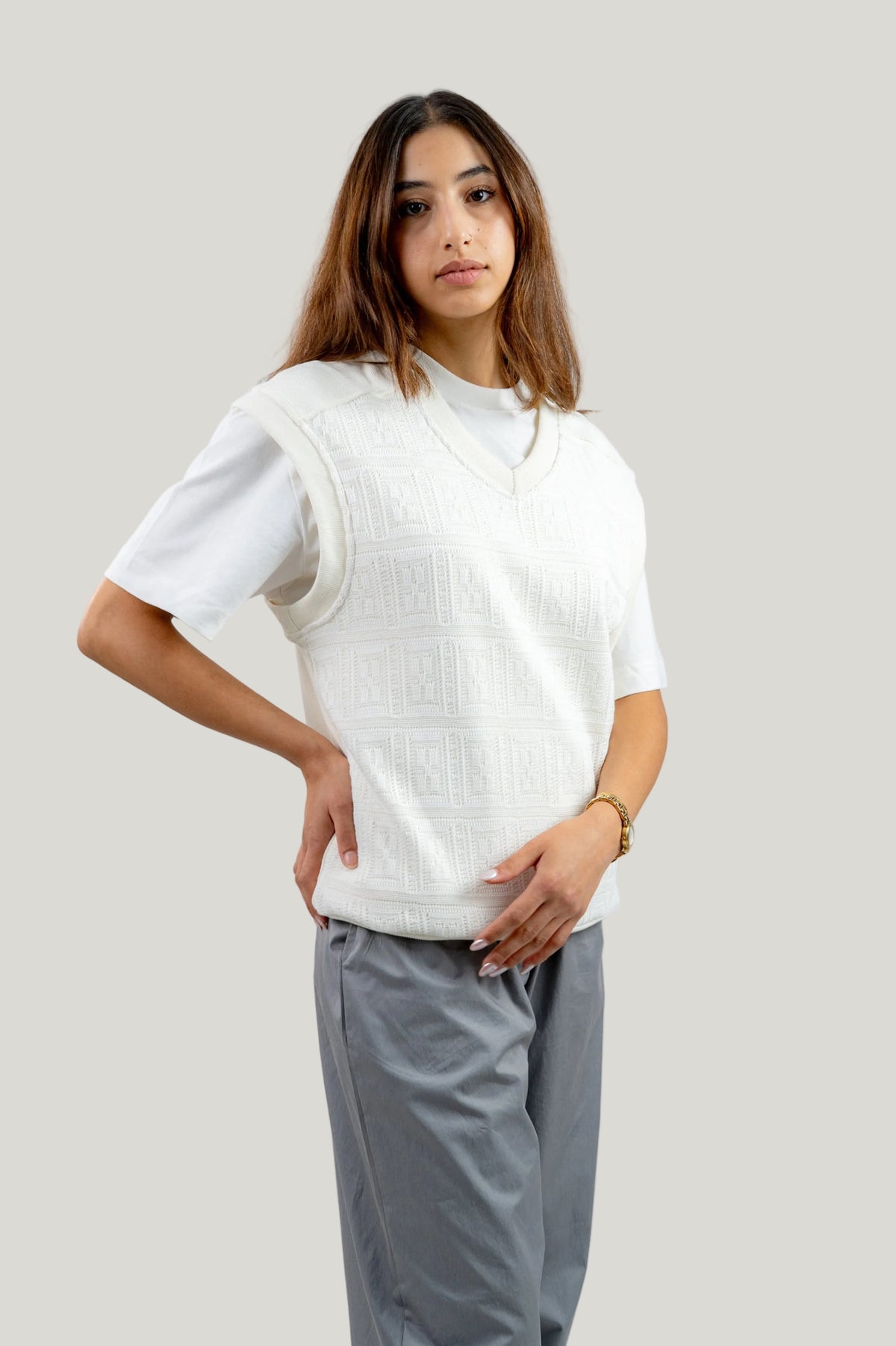 Two-Textured Vest - Ecru