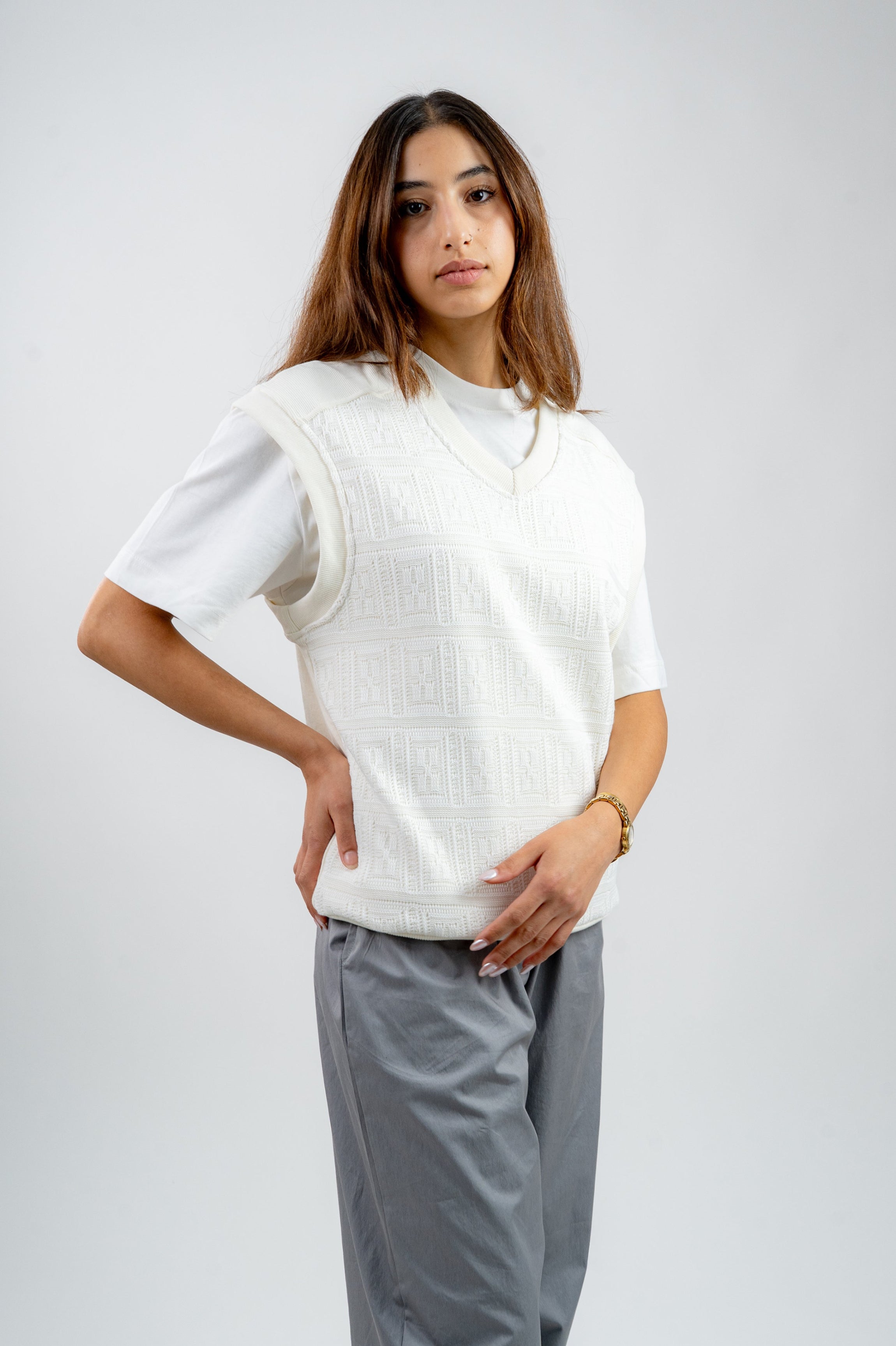 Two-Textured Vest - Ecru