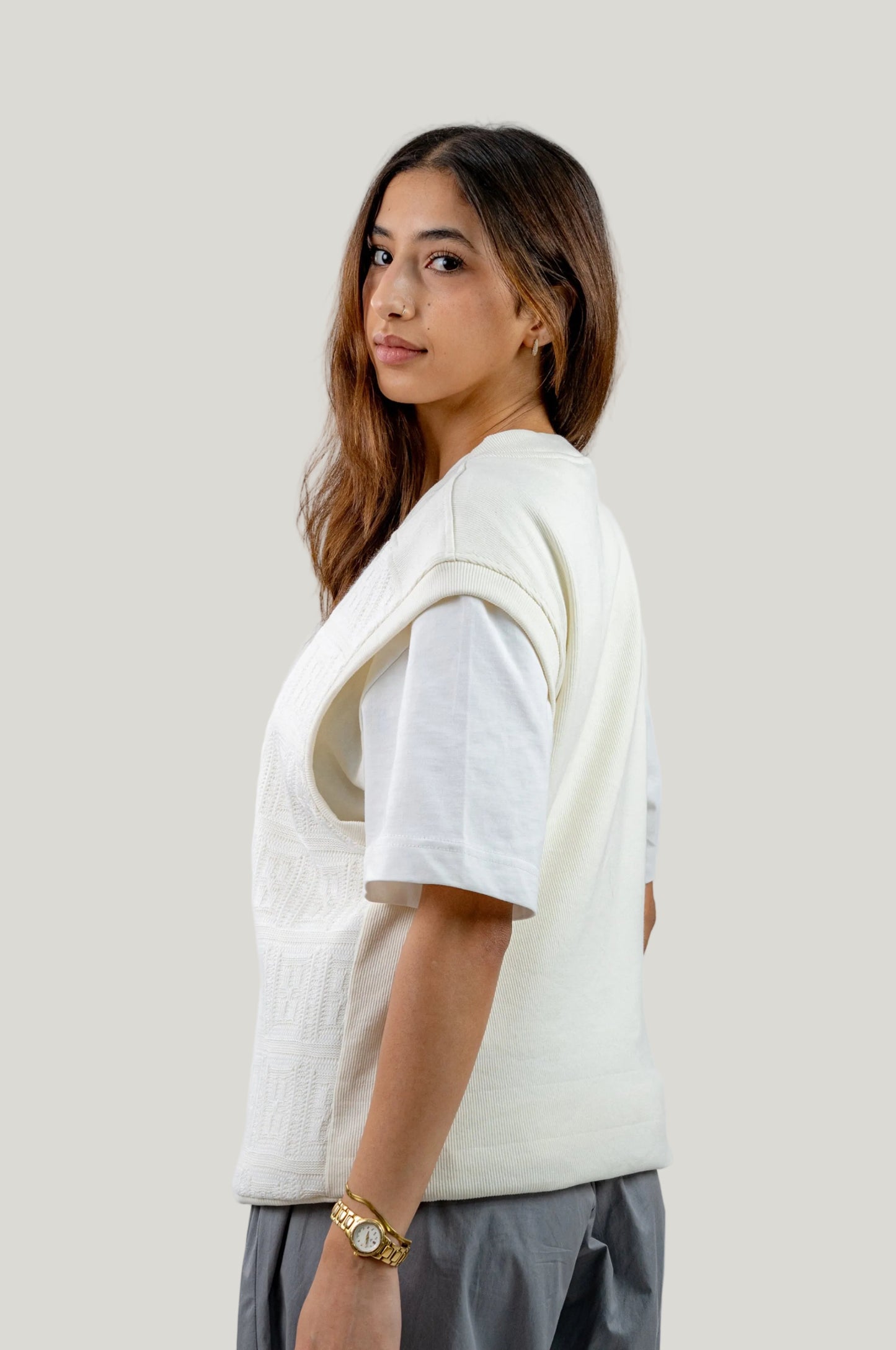 Two-Textured Vest - Ecru