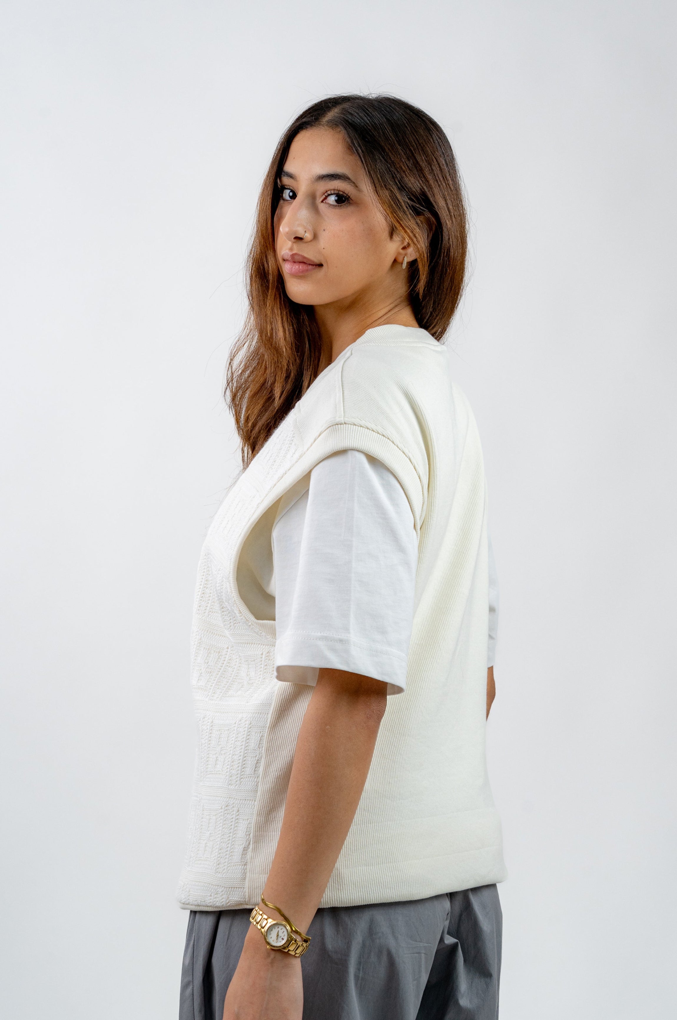 Two-Textured Vest - Ecru