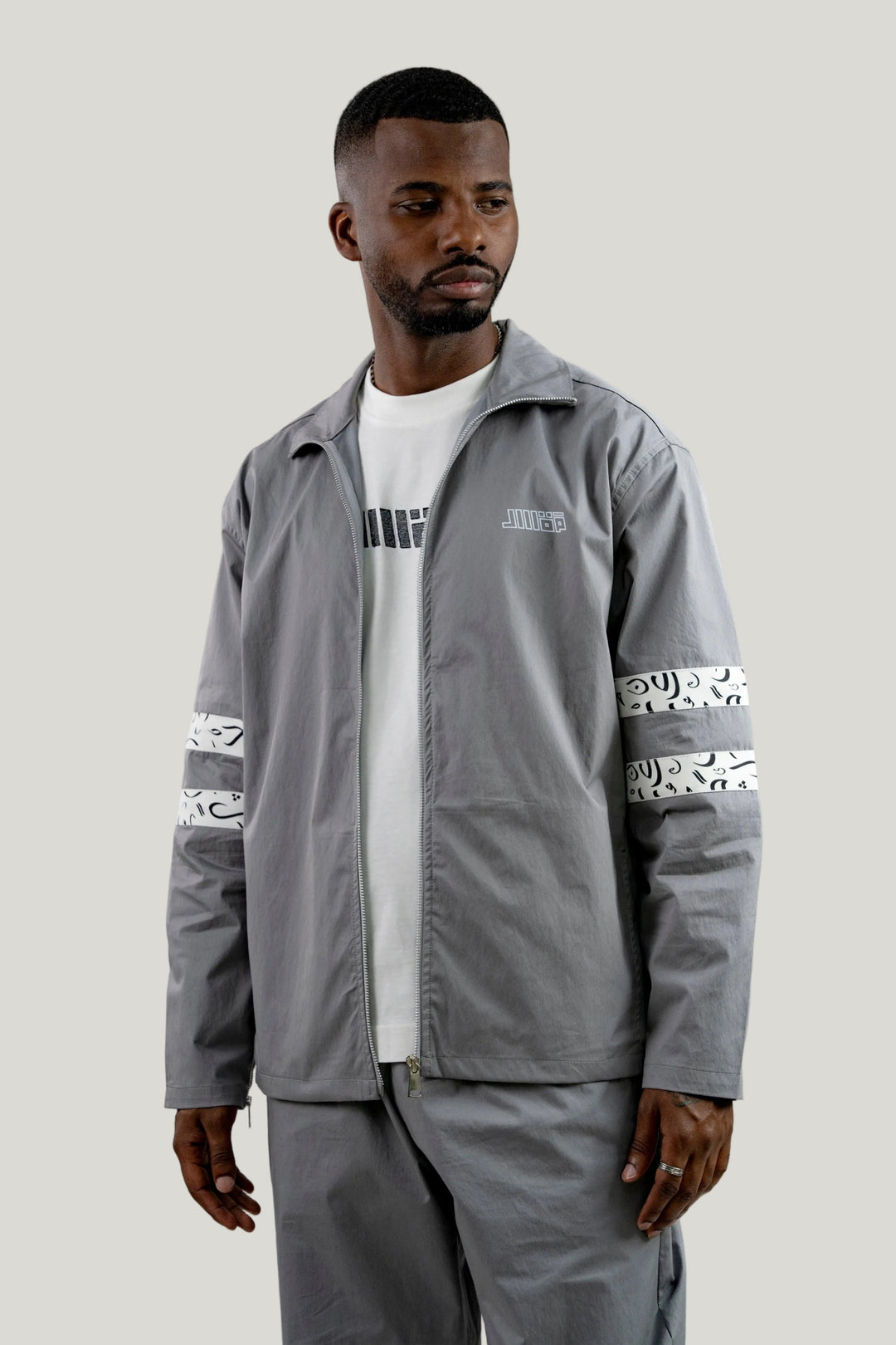 Arabic Tashkeel Tracksuit Jacket - Grey - MQAAAR