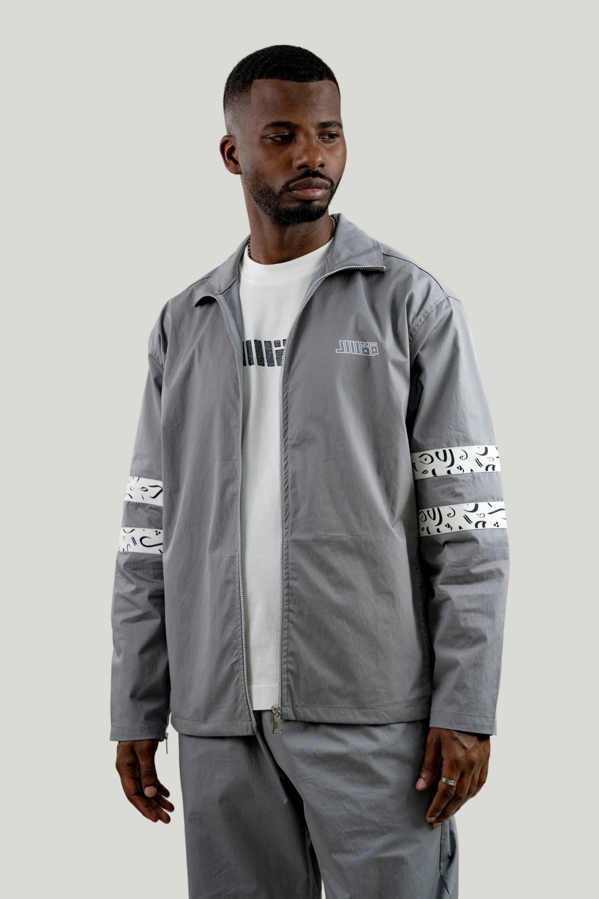Arabic Tashkeel Tracksuit Jacket - Grey - MQAAAR