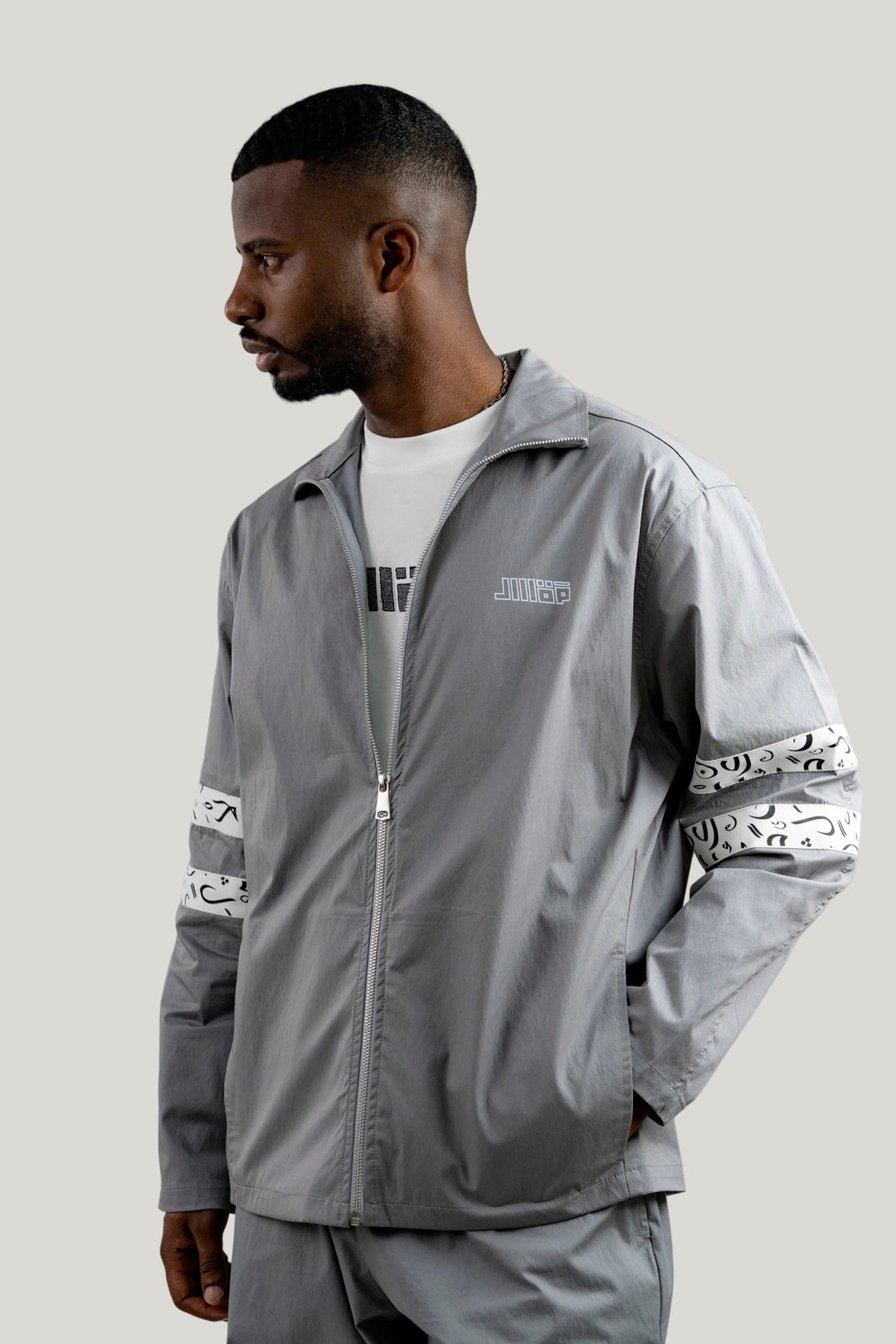 Arabic Tashkeel Tracksuit Jacket - Grey - MQAAAR