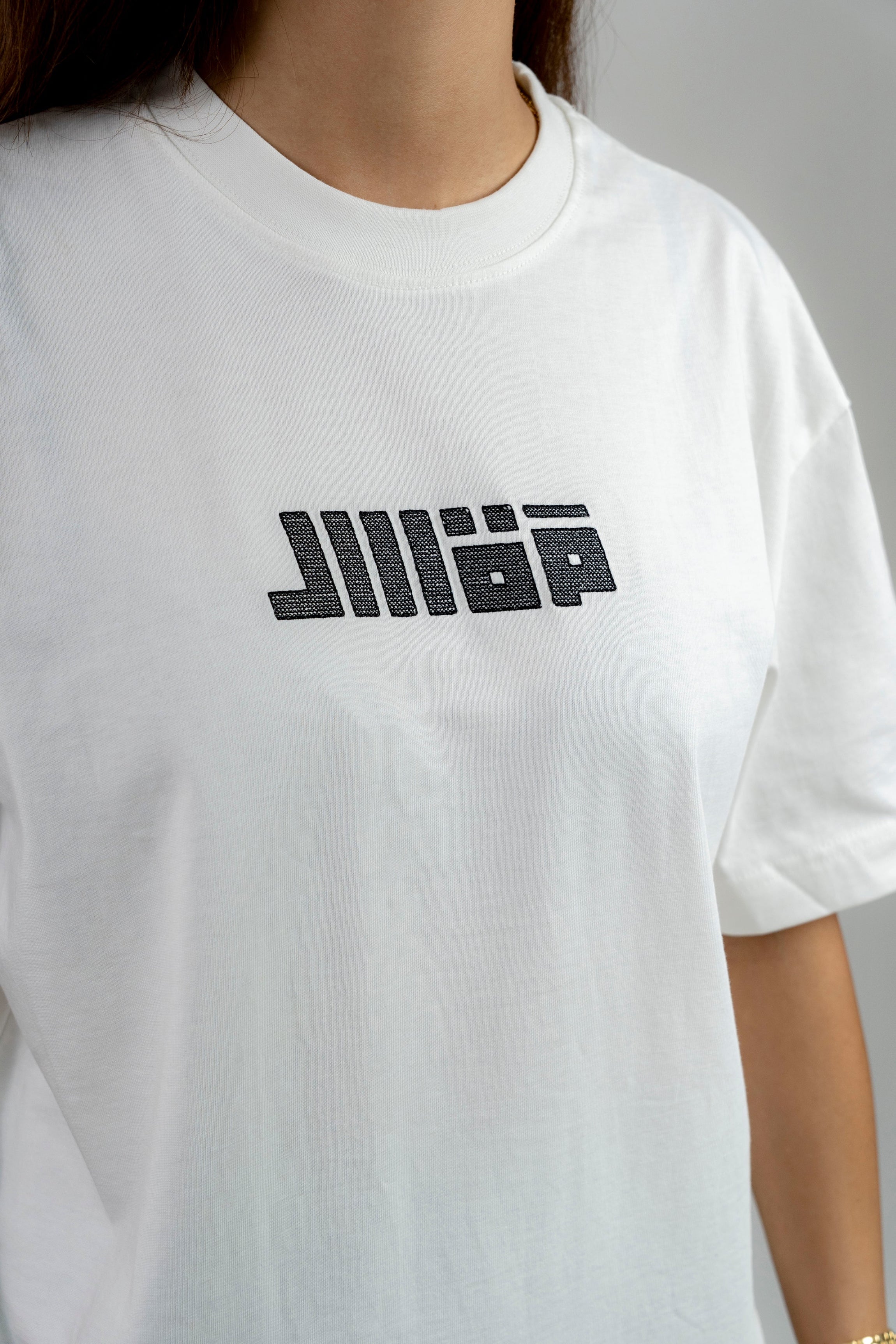 Half-Embroidered Logo T-Shirt - Ecru