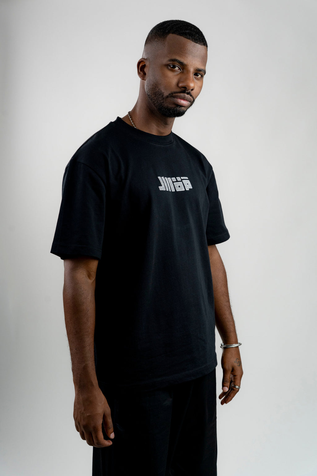 Half-Embroidered Logo T-Shirt - Black