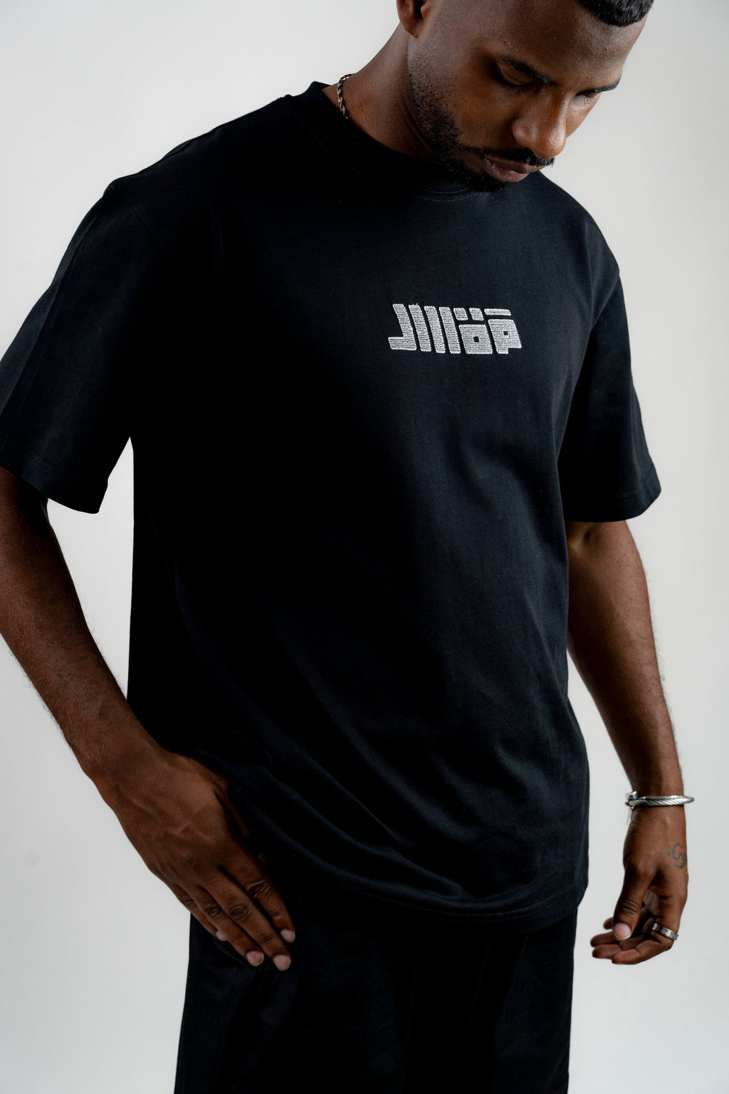 Half-Embroidered Logo T-Shirt - Black