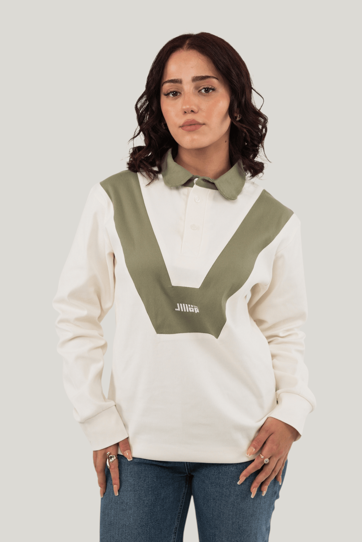 Rugby Long Sleeve Shirt - Ecru/Olive Green