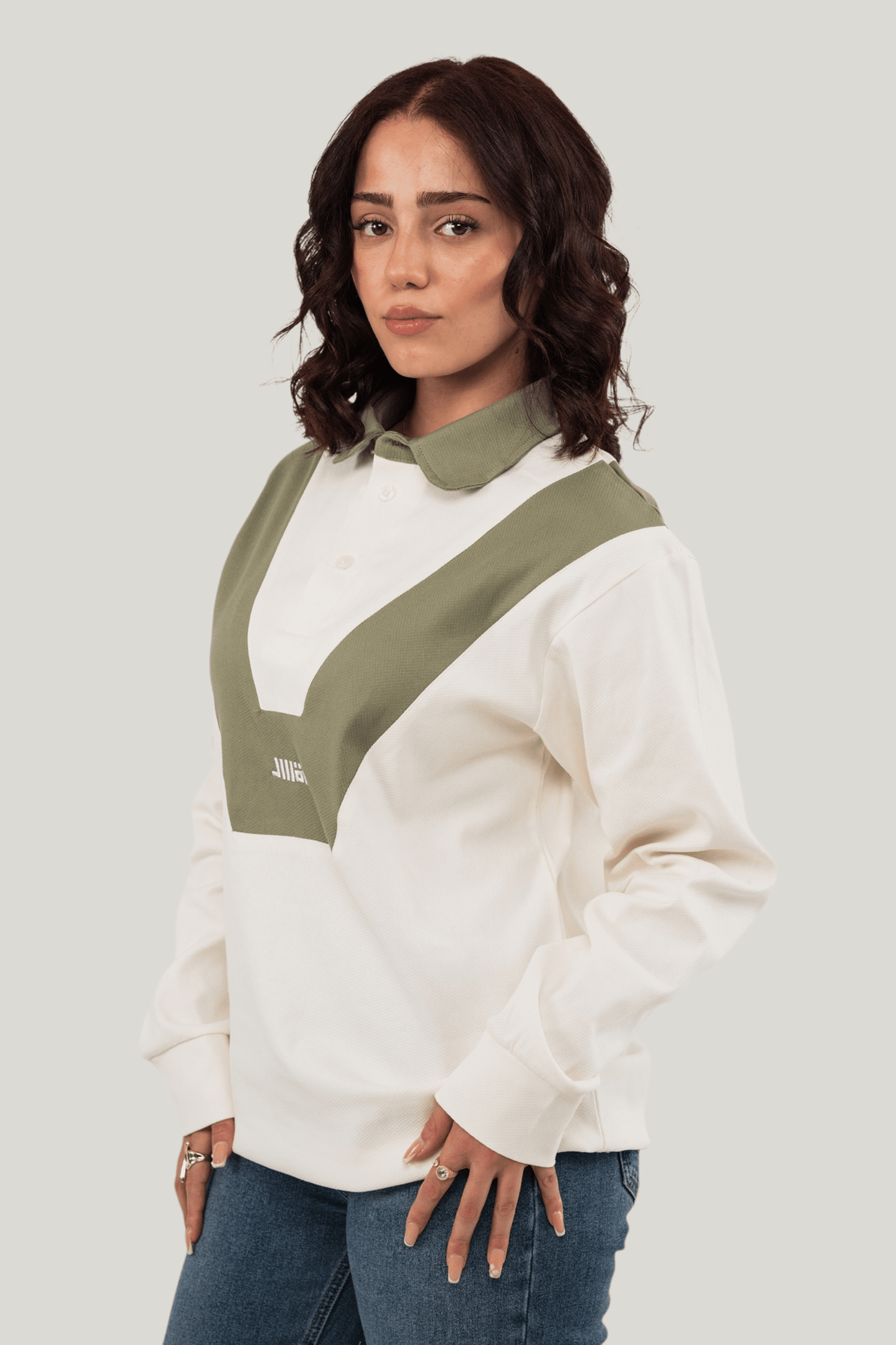 Rugby Long Sleeve Shirt - Ecru/Olive Green