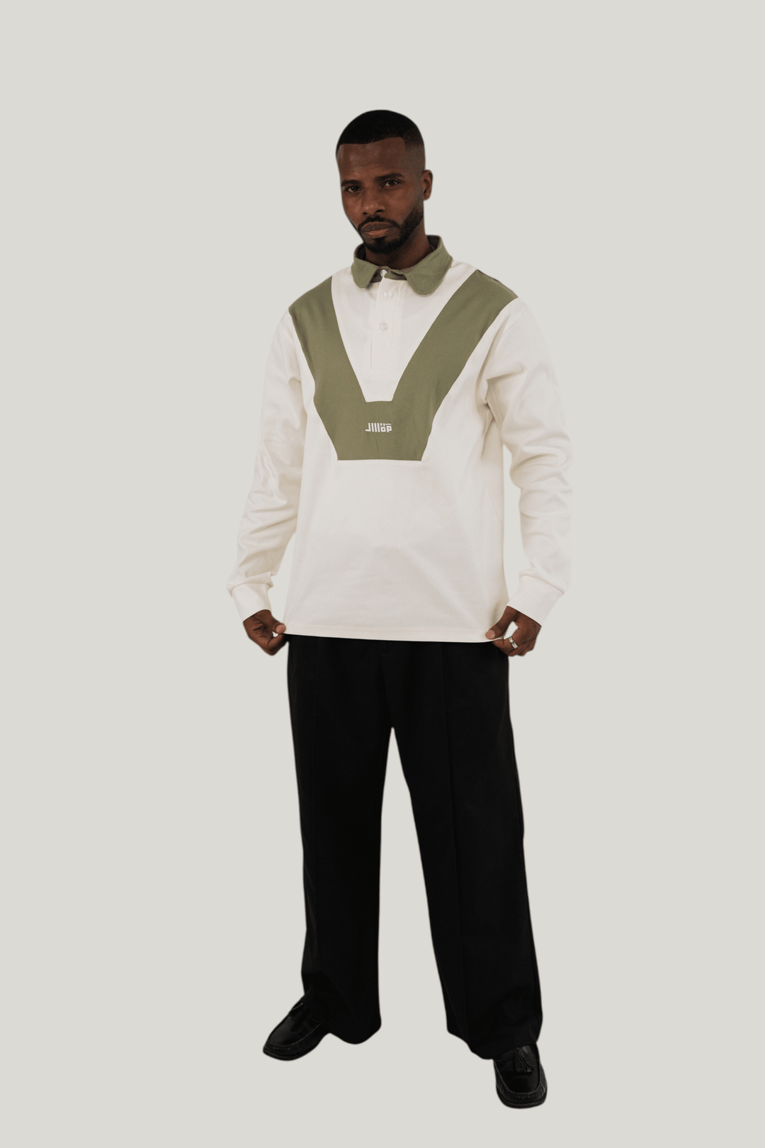 Rugby Long Sleeve Shirt - Ecru/Olive Green