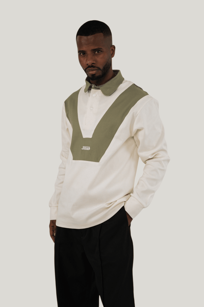 Rugby Long Sleeve Shirt - Ecru/Olive Green