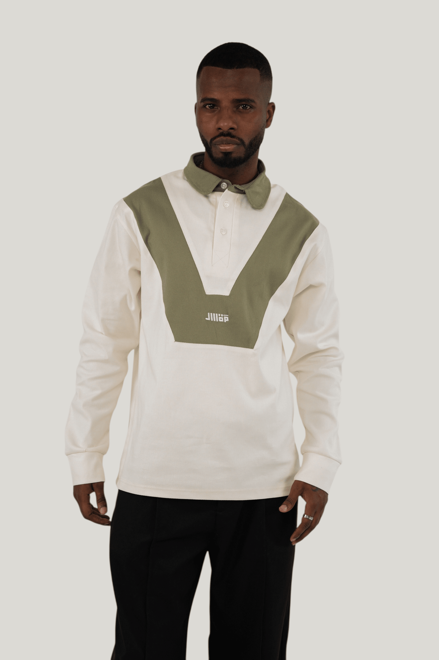 Rugby Long Sleeve Shirt - Ecru/Olive Green