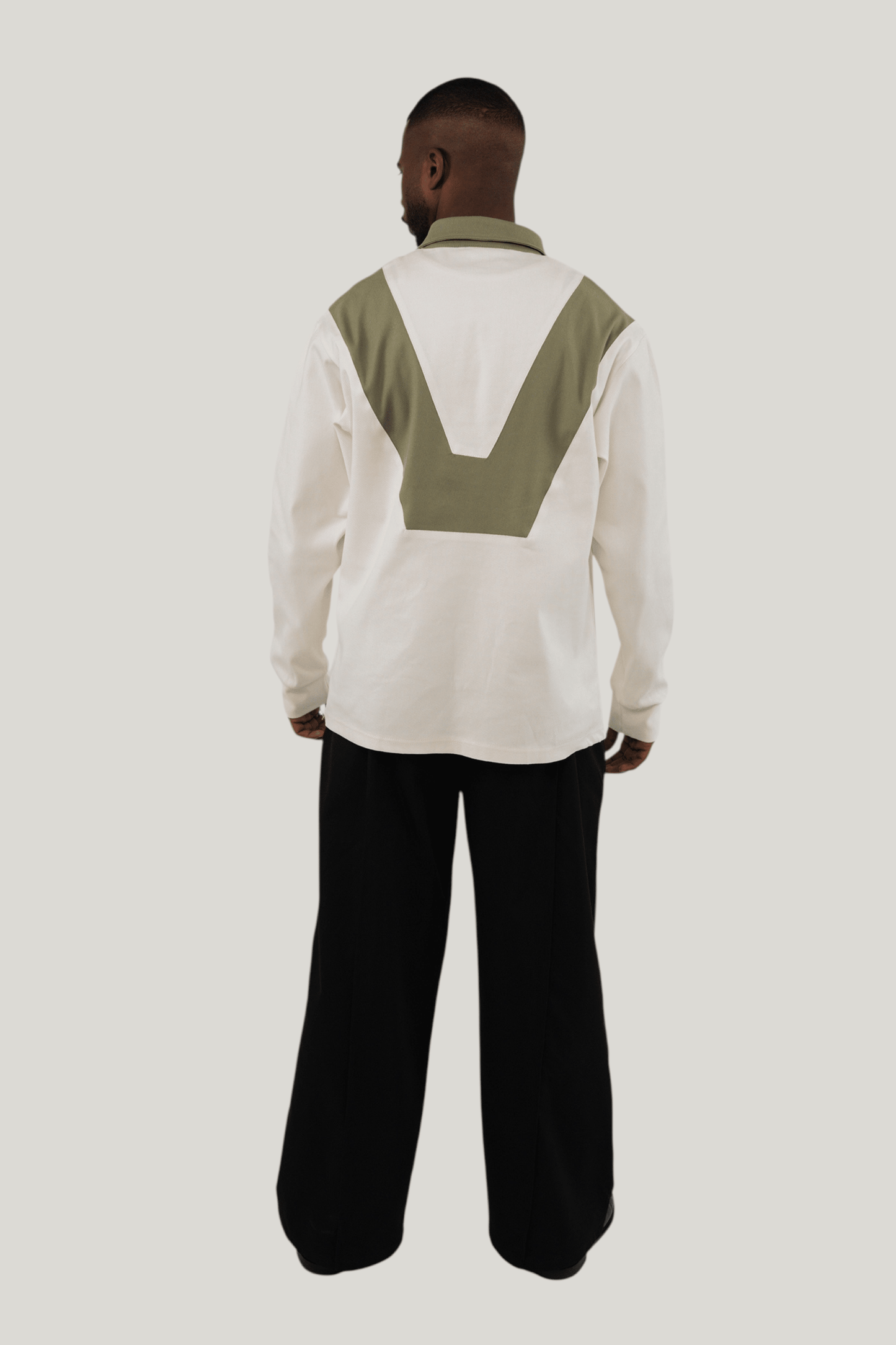Rugby Long Sleeve Shirt - Ecru/Olive Green