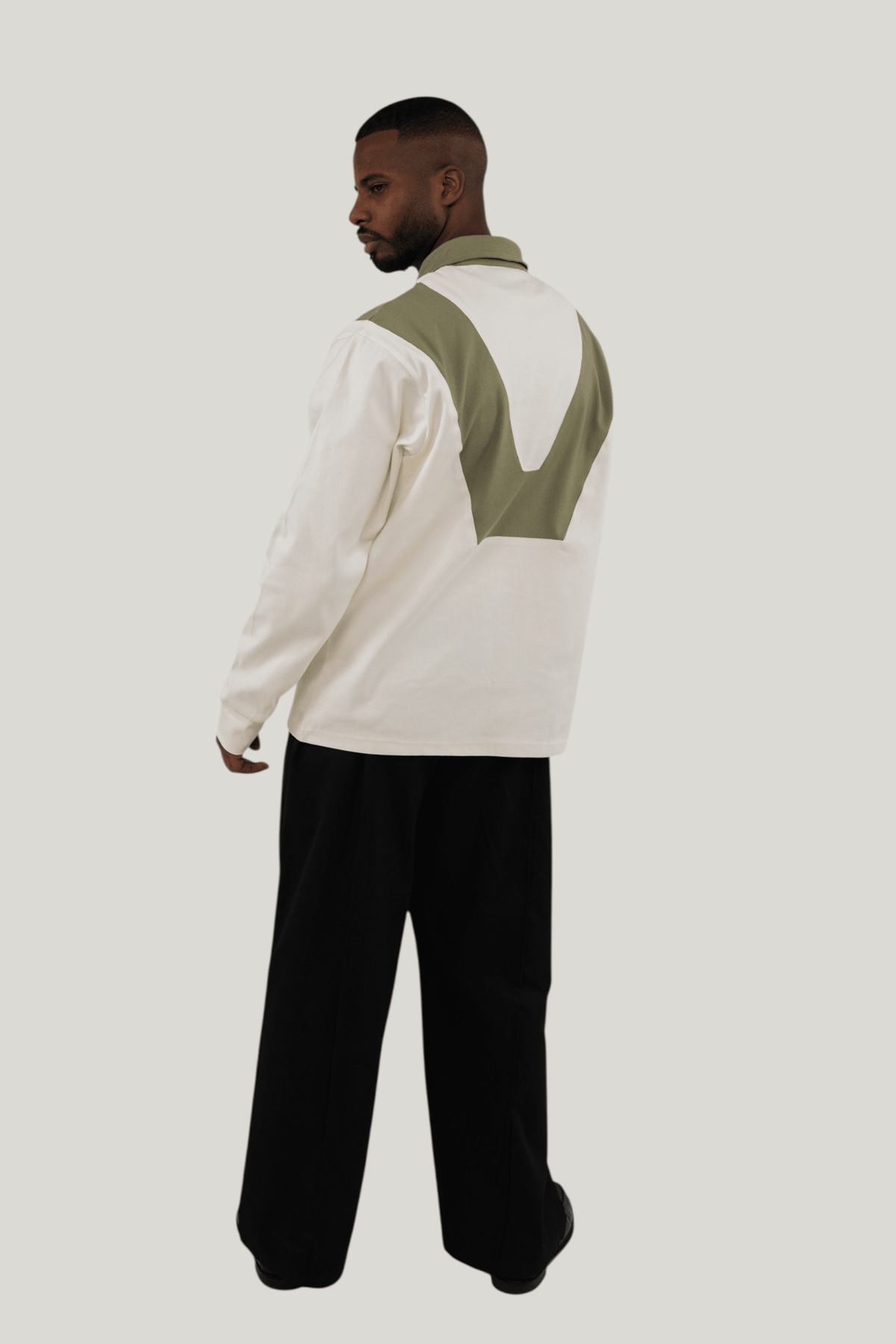 Rugby Long Sleeve Shirt - Ecru/Olive Green