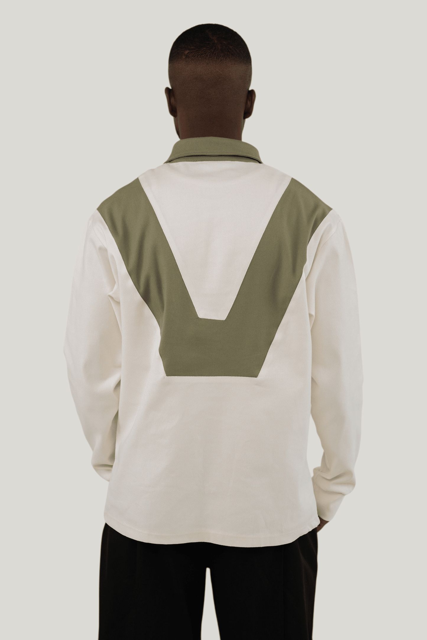 Rugby Long Sleeve Shirt - Ecru/Olive Green