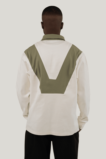 Rugby Long Sleeve Shirt - Ecru/Olive Green