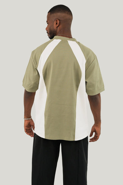 Cross-over T-Shirt - Olive Green/Ecru
