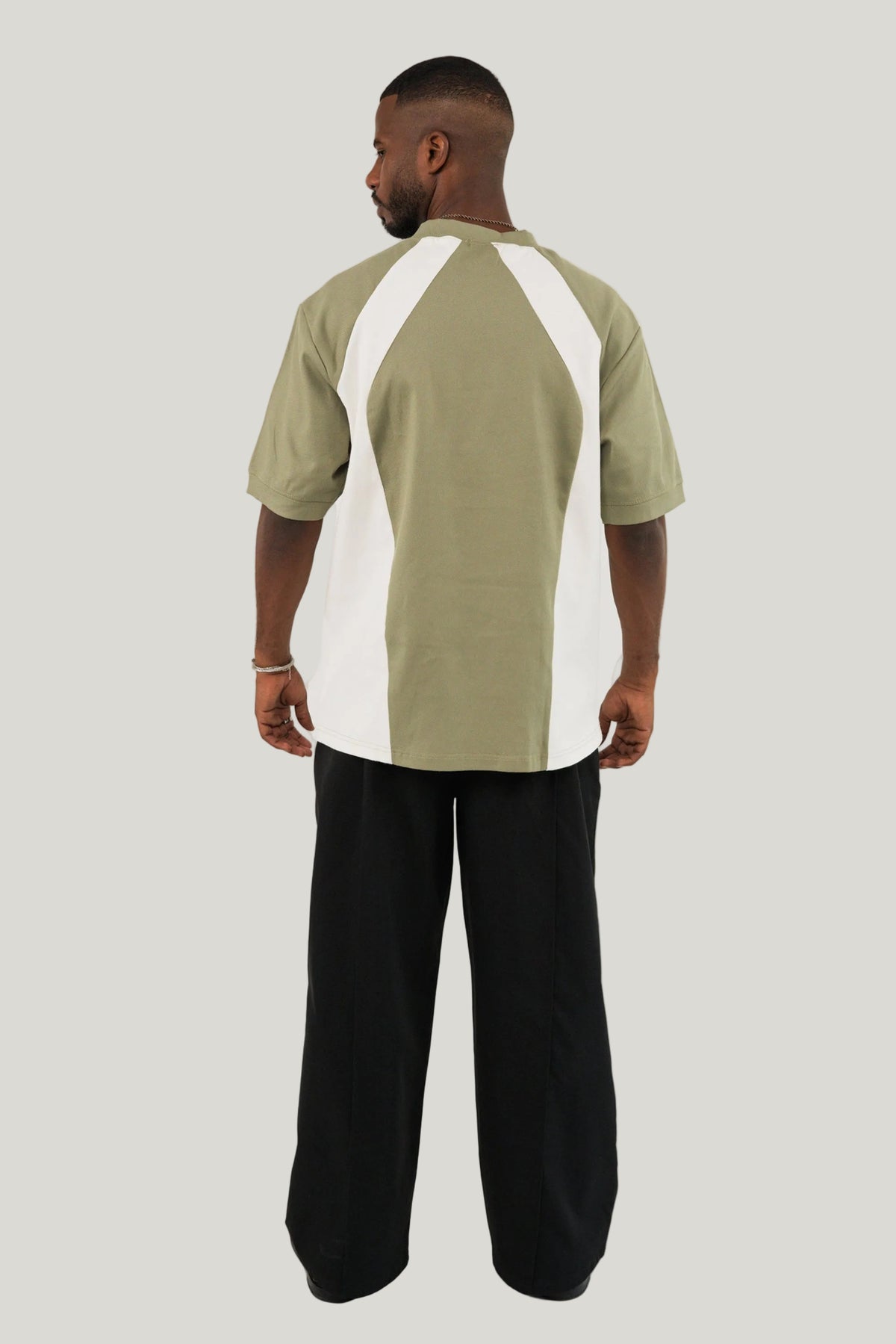 Cross-over T-Shirt - Olive Green/Ecru