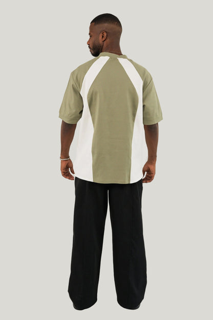 Cross-over T-Shirt - Olive Green/Ecru